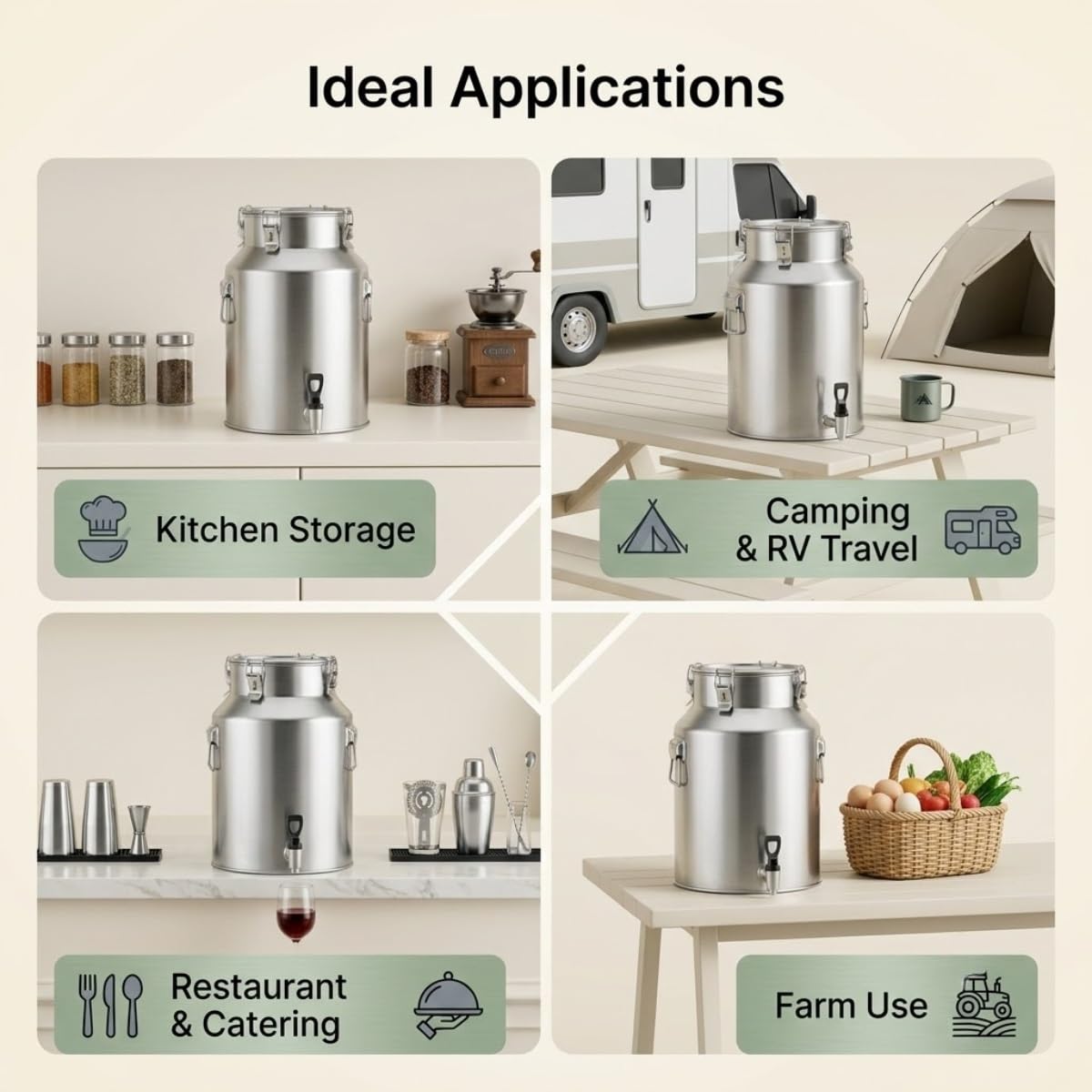 5-100L Jarra de Leche de Acero Inoxidable con Tapa Sellada y Grifo | Cubo Bidón para Almacenar Vino Aceite y Líquidos, Jarra de Leche con Asa Resistente para Cocina y Comedor(42L)