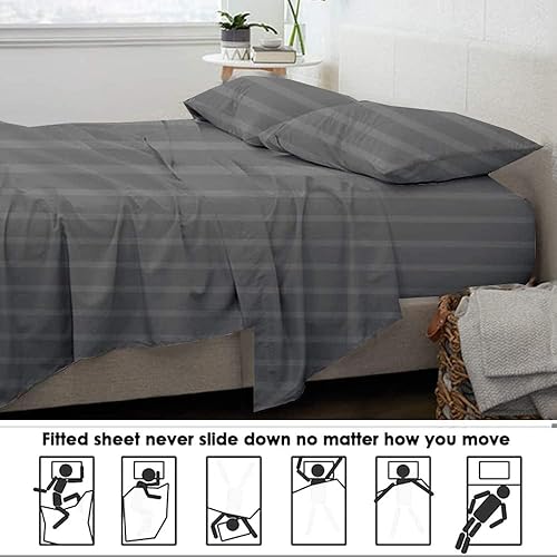 Miniatura 9 de Shreem Linen Juego de ropa de cama  Sábanas de algodón Giza King  400 hilos, 100% algodón egipcio, tejido satinado, gris oscuro, 1 ajustada, 1