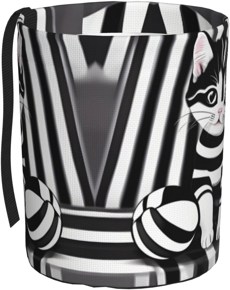 Black and white striped kitten Car trash can, hanging foldable car trash can, car storage box accessories, suitable for travel SUV truck sedan
