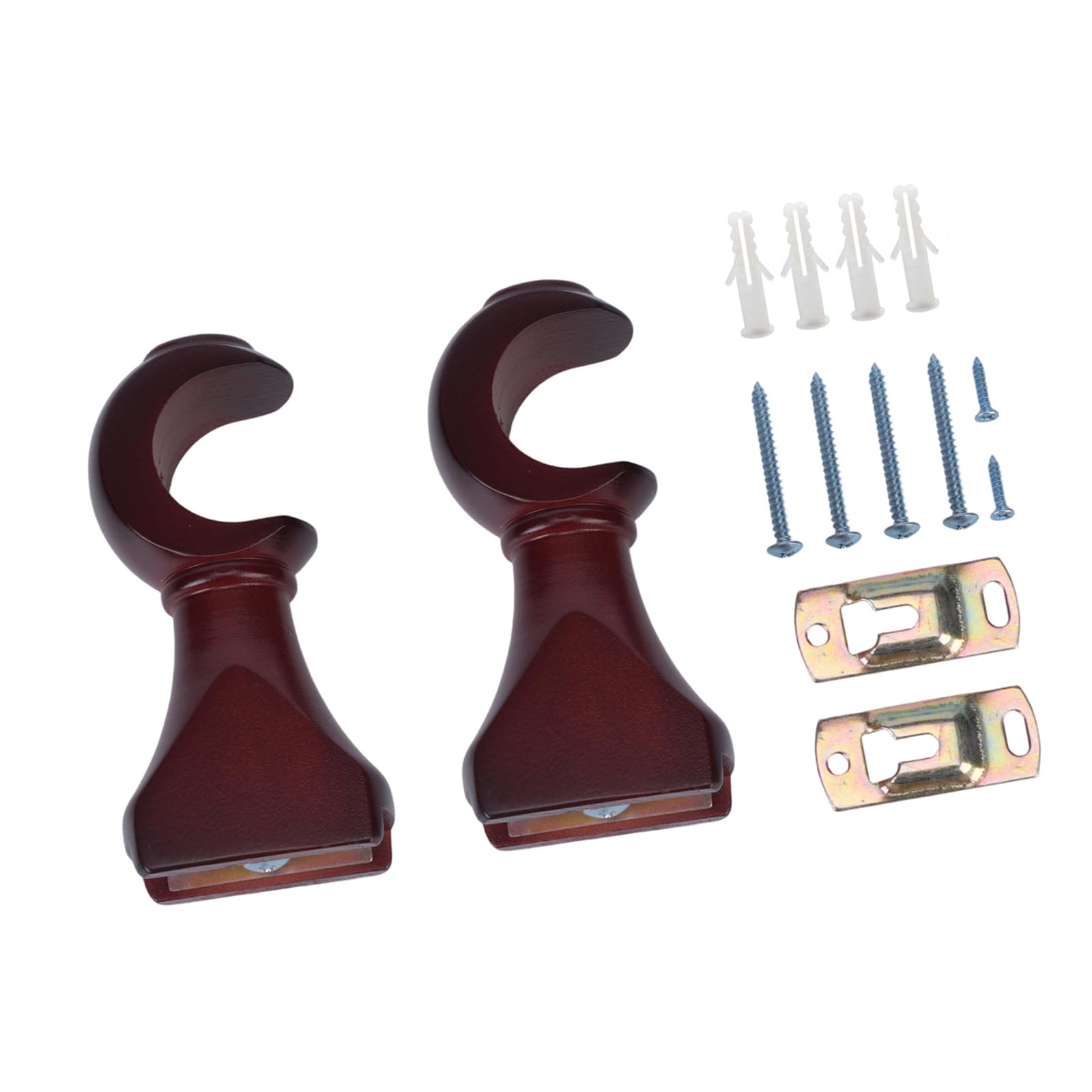 Pangboer Reddish Brown 2Pcs Window Curtain Hooks Drapery Poles Holders Bracket Open Wood Curtain Rod Brackets Hangers Easy Installation Wall Mount Bracket