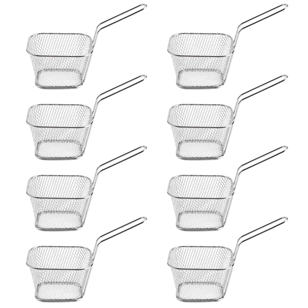 Cabilock8pcs Mini Square Fry Basket Chip French Fries Holder Table Serving Frying Fries Chips Baskets Mesh Basket Kitchen Cooking Tool