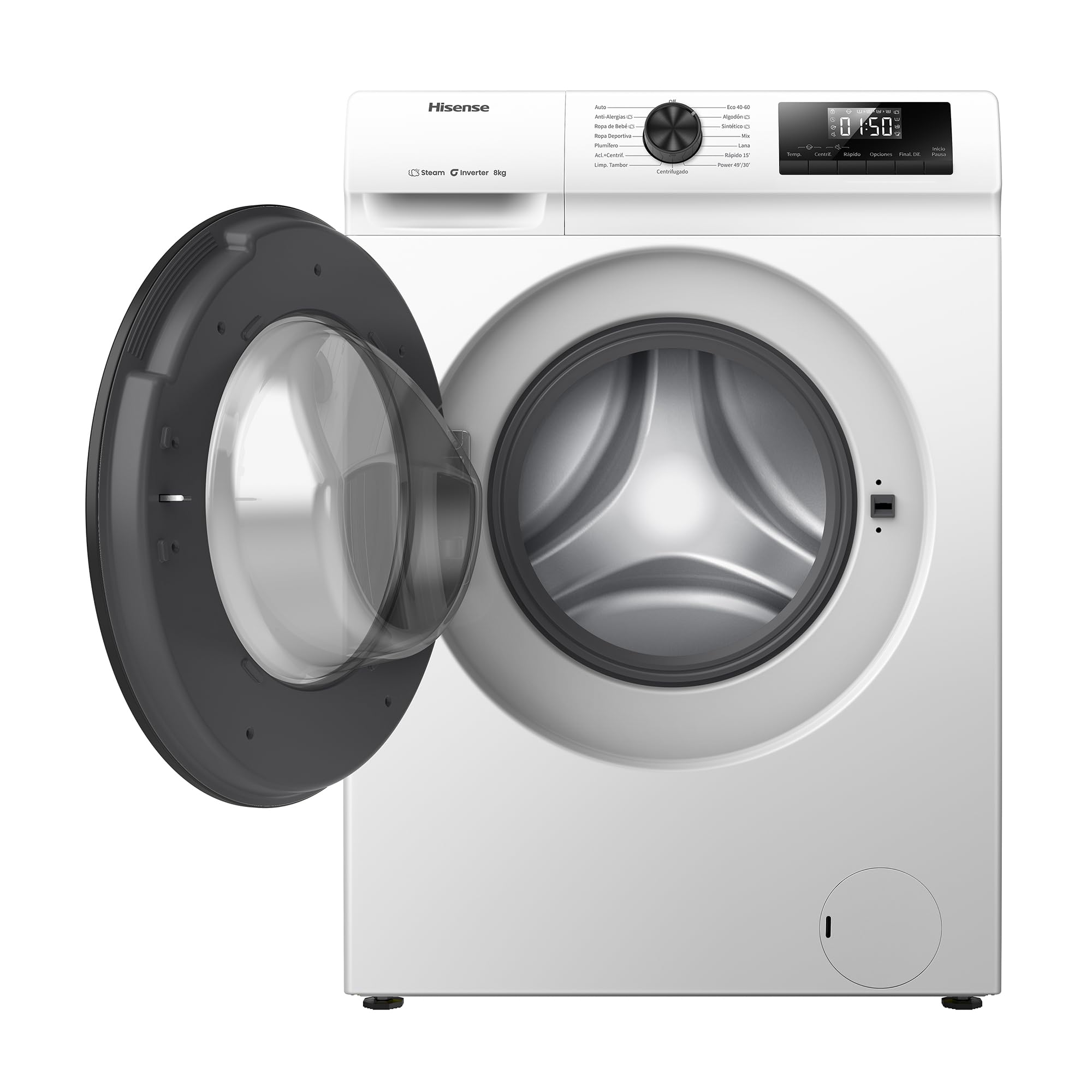 Hisense WF1Q8041BW - Lavadora, Class A, 8 Kg, 1400 rpm, Alto 85 cm x Ancho 60 cm, Color Blanco, Función Vapor 99,9%, Lavado Rápido+, Lavado Automático, Finalización Diferida, Tecnología Inverter