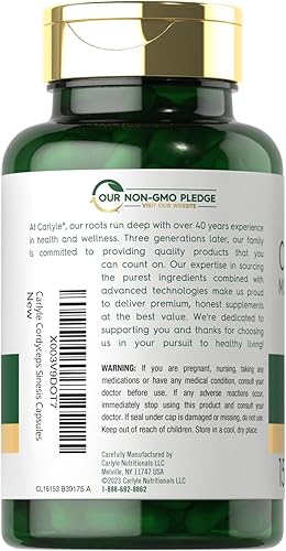 Miniatura 3 de Carlyle Cordyceps Cápsulas de hongos de 1000 mg | 150 unidades | Extracto de hongos cepa CS-4 | Sin OMG y sin gluten