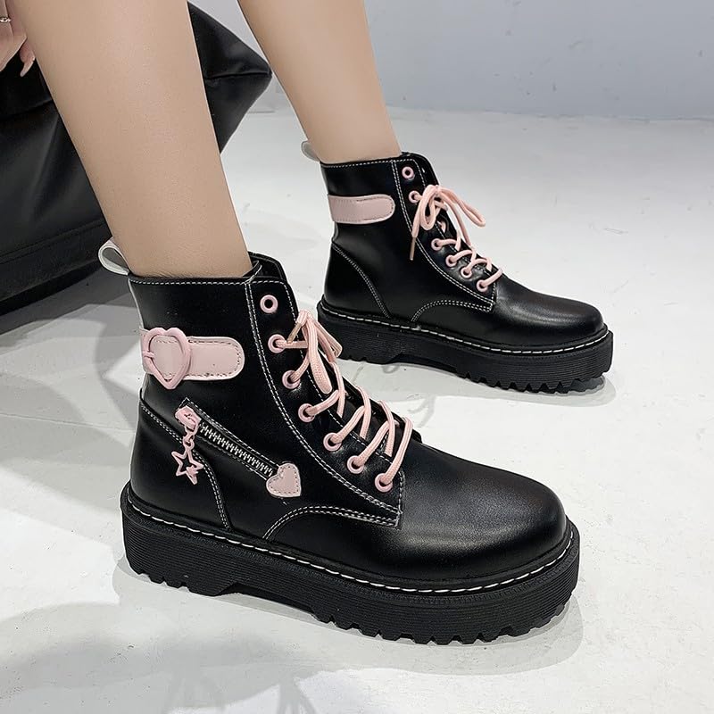 Women Platform Goth Boots Chunky Heel Punk Rave Boots Lace Up Combat Booties Round Toe Booties Shoes Cute Lolita Shoes3