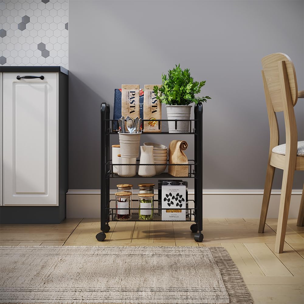 Vicco Rollcontainer Tarro, Schwarz, 45 x 64 cm mit 3 Ablagefächern, auf Rollen flexibel einsetzbar in verschiedenen Wohnbereichen