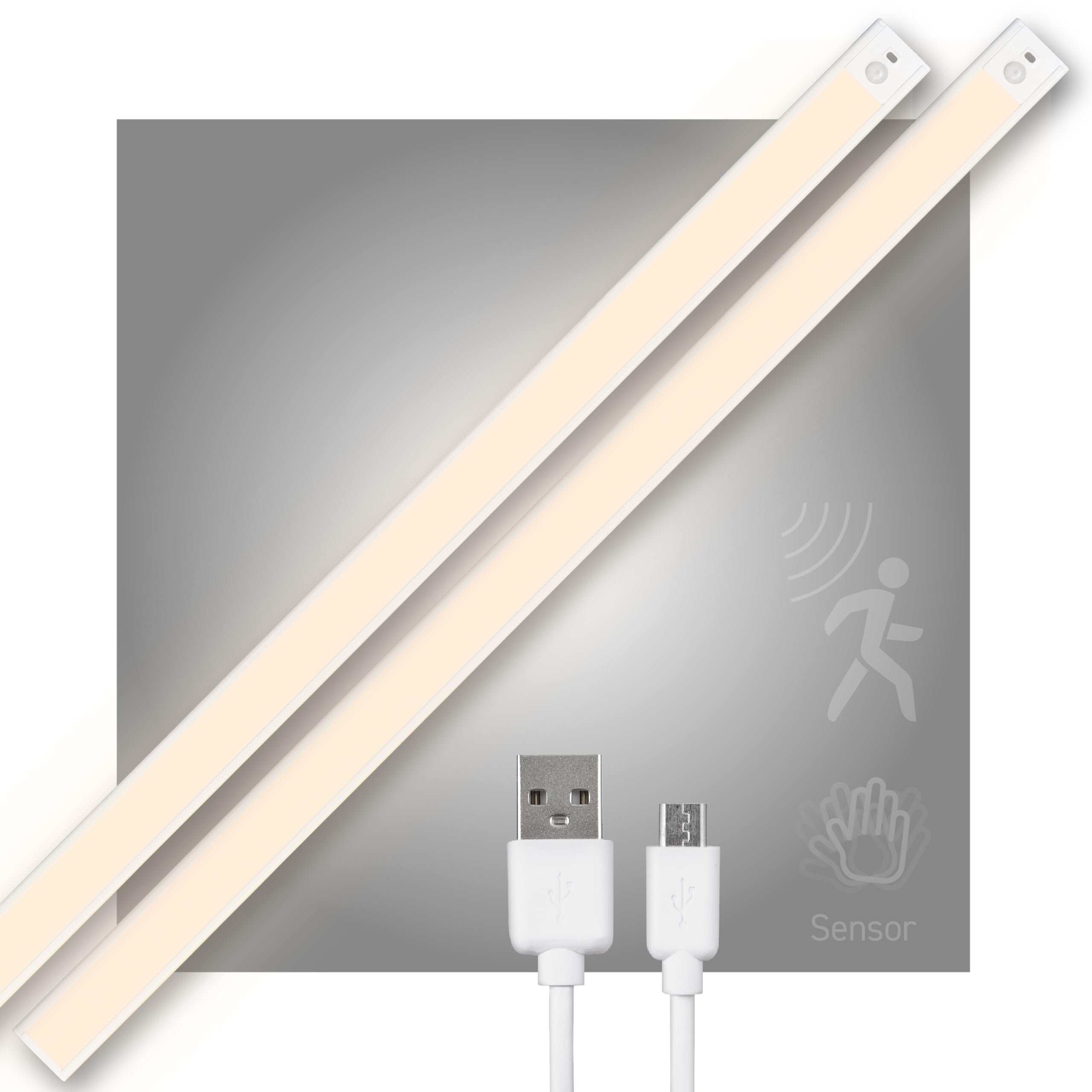 LED's light Unterbauleuchte 80cm Schrankleuchte 4W mit Bewegungssensor Winksensor Akku USB-C dimmbar CCT warmweiß neutralweiß kaltweiß Magnethalter - 2 Stück