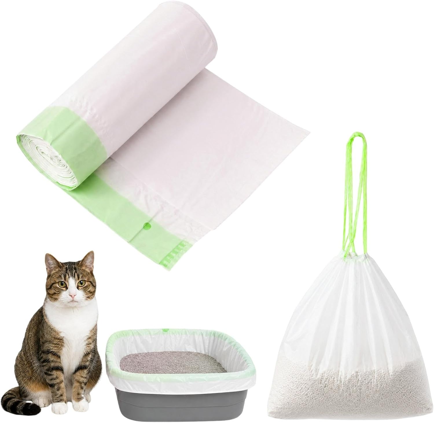 20 Pack Thickened Cat Litter Box Liner, 45"×18" Large Heavy Duty Kitty Litter Box Liner Bag with Drawstring for Pet Cat Litter Tray, Tear-Resistant, 5 Liners Per Roll, 4 Rolls