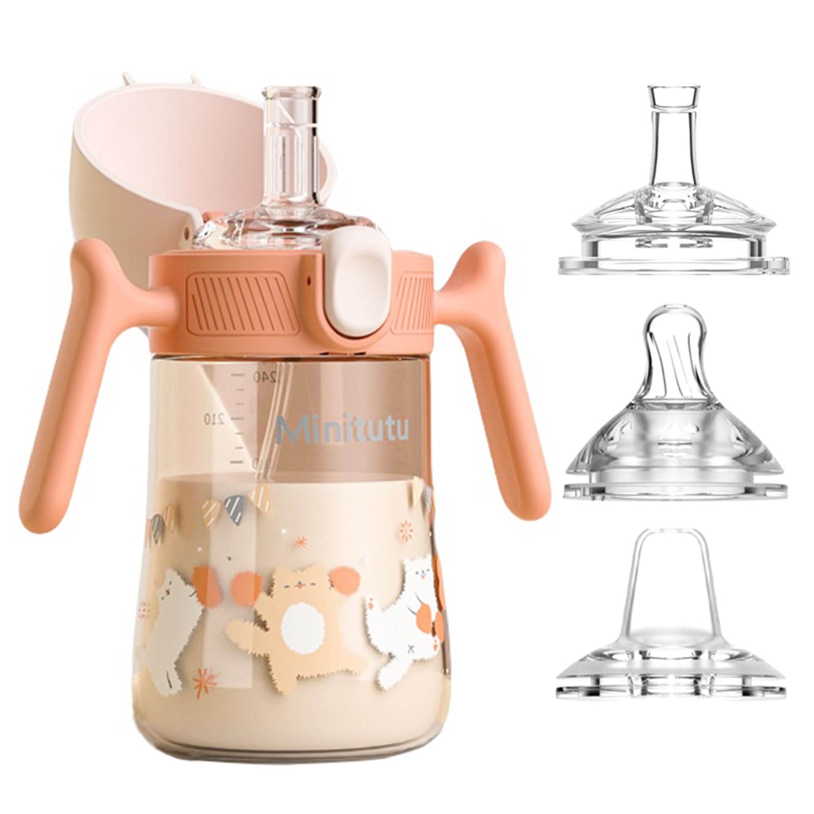 nohlerlife Baby Sippy Cup 240ml, Weighted Straw Non Spill Cup for Months 6+, Toddlers Straw Cup with Handles, Spill-Proof
