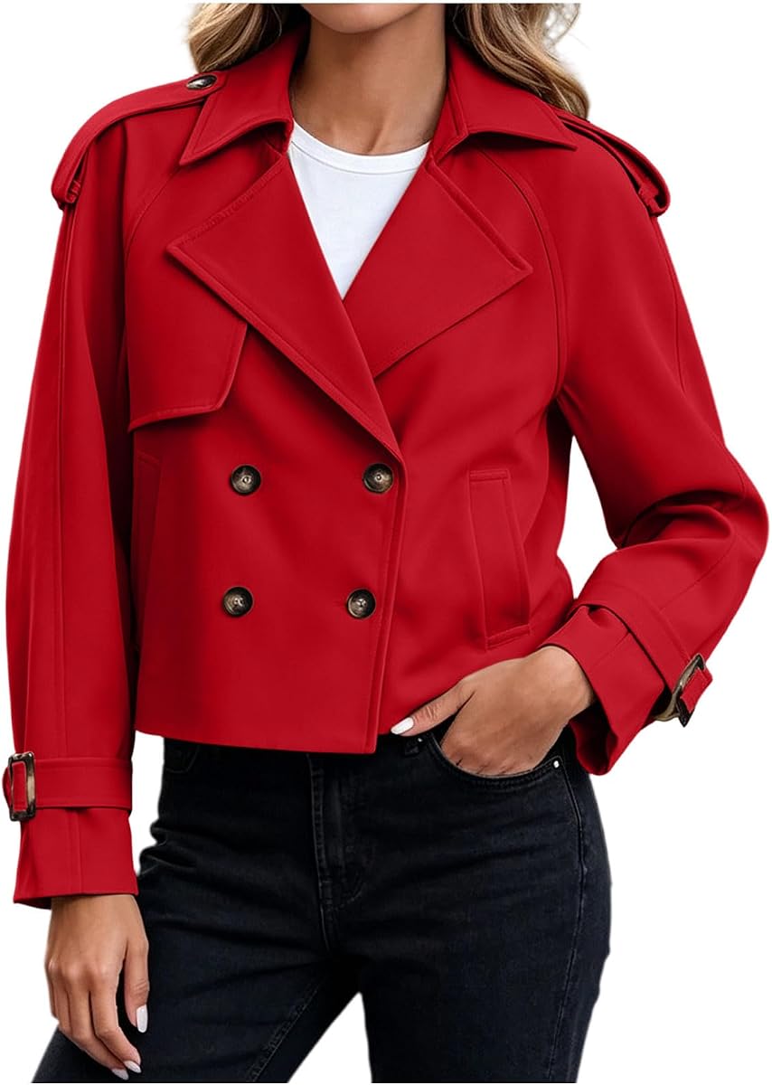 Gabardina recortada para mujer Chaqueta con cuello de solapa y doble botonadura