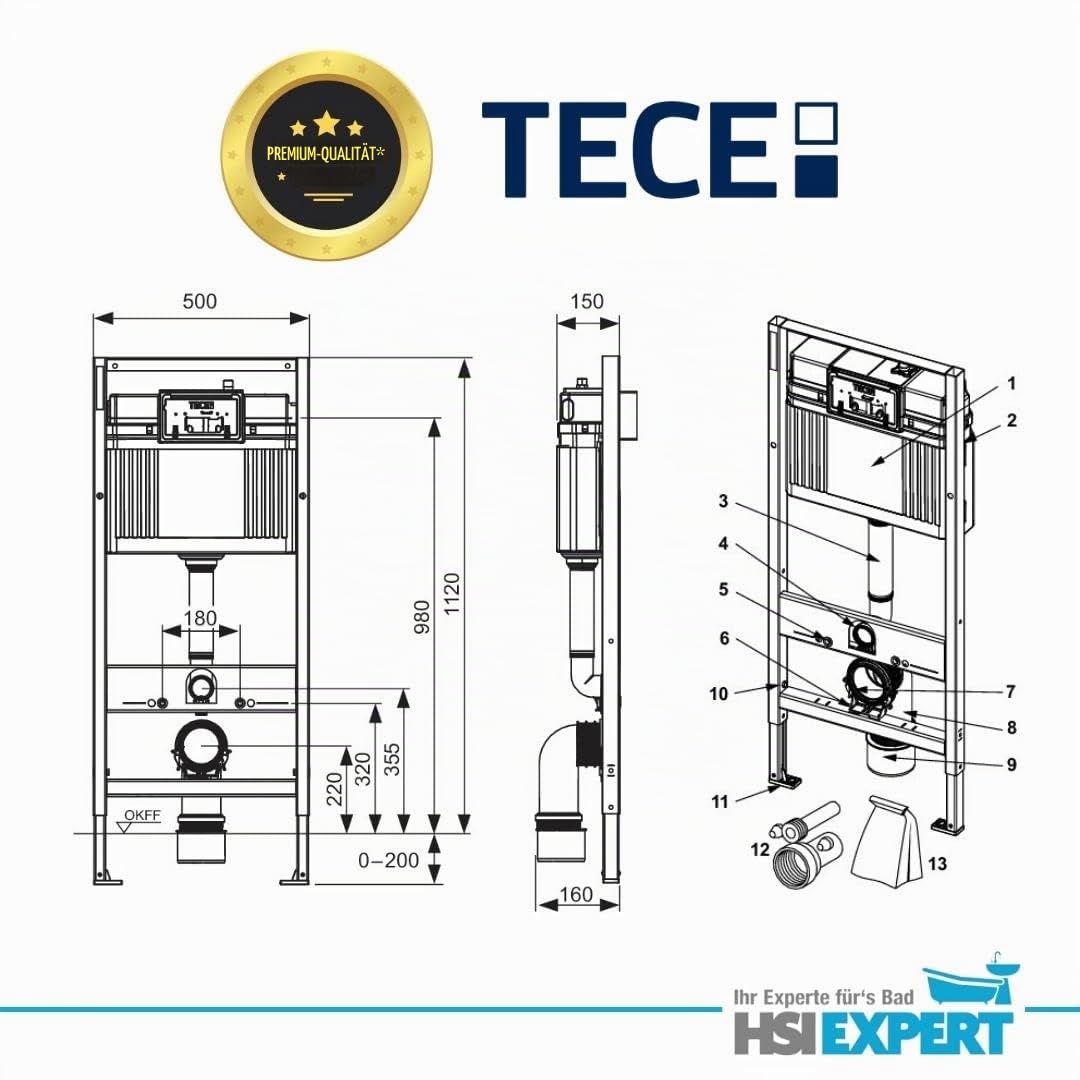 TECE Vorwandelement mit Design WC, Drückerplatte, LotusClean Beschichtung, Absenkautomatik, Drückerplatte, WC Deckel