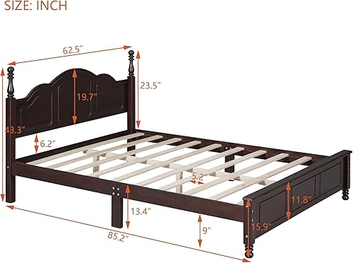 Miniatura 2 de Harper & Bright Designs Cama de plataforma tamaño Queen con cabecero, marco de cama de madera de estilo retro con soporte de listones, camas tamaño