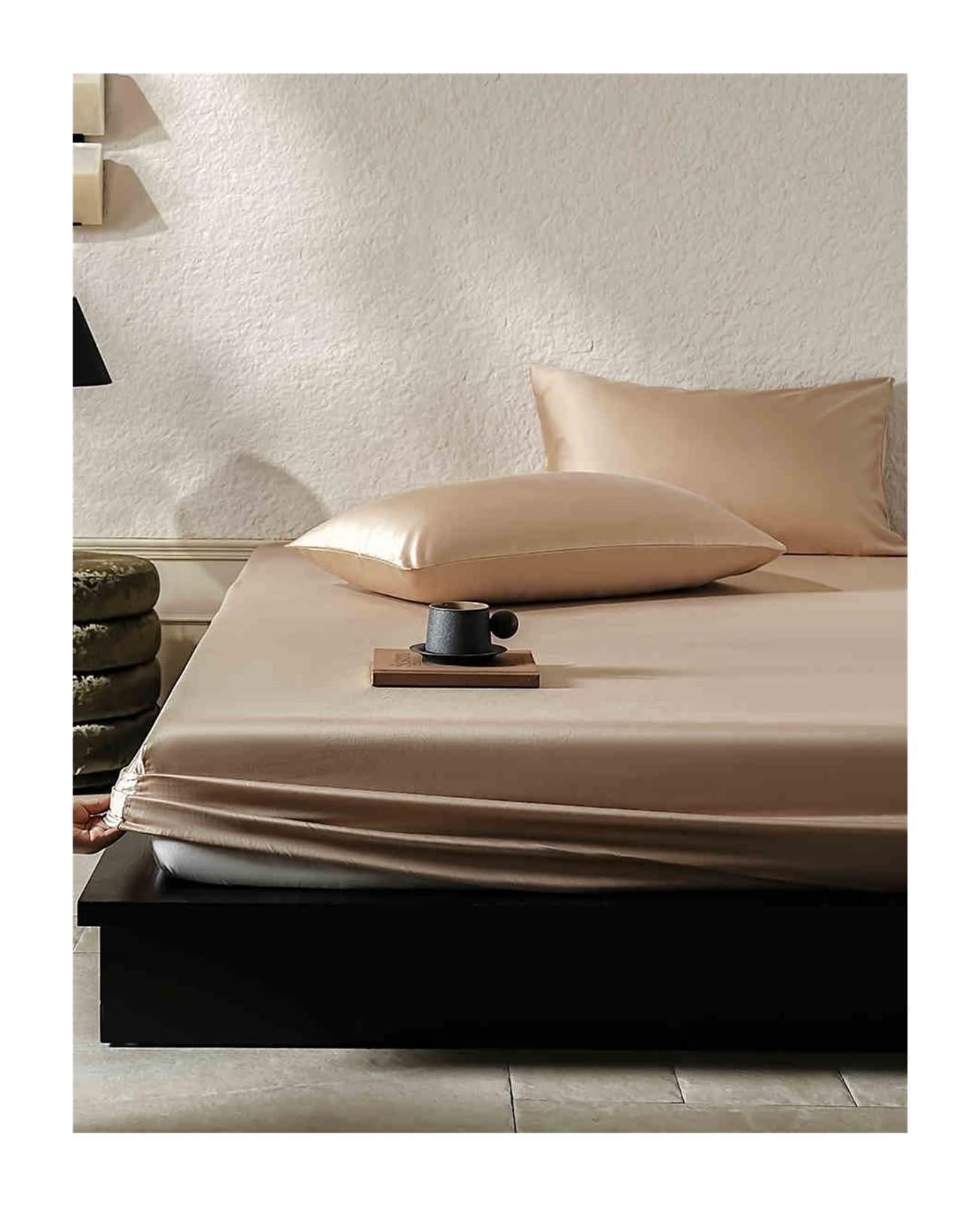 Prześcieradło z gumką 150 x 200 cm 180 x 200 cm, bawełna Tencel prześcieradło z gumką do 25 cm, miękkie i przytulne, kolor szampański, 180 x 200 cm