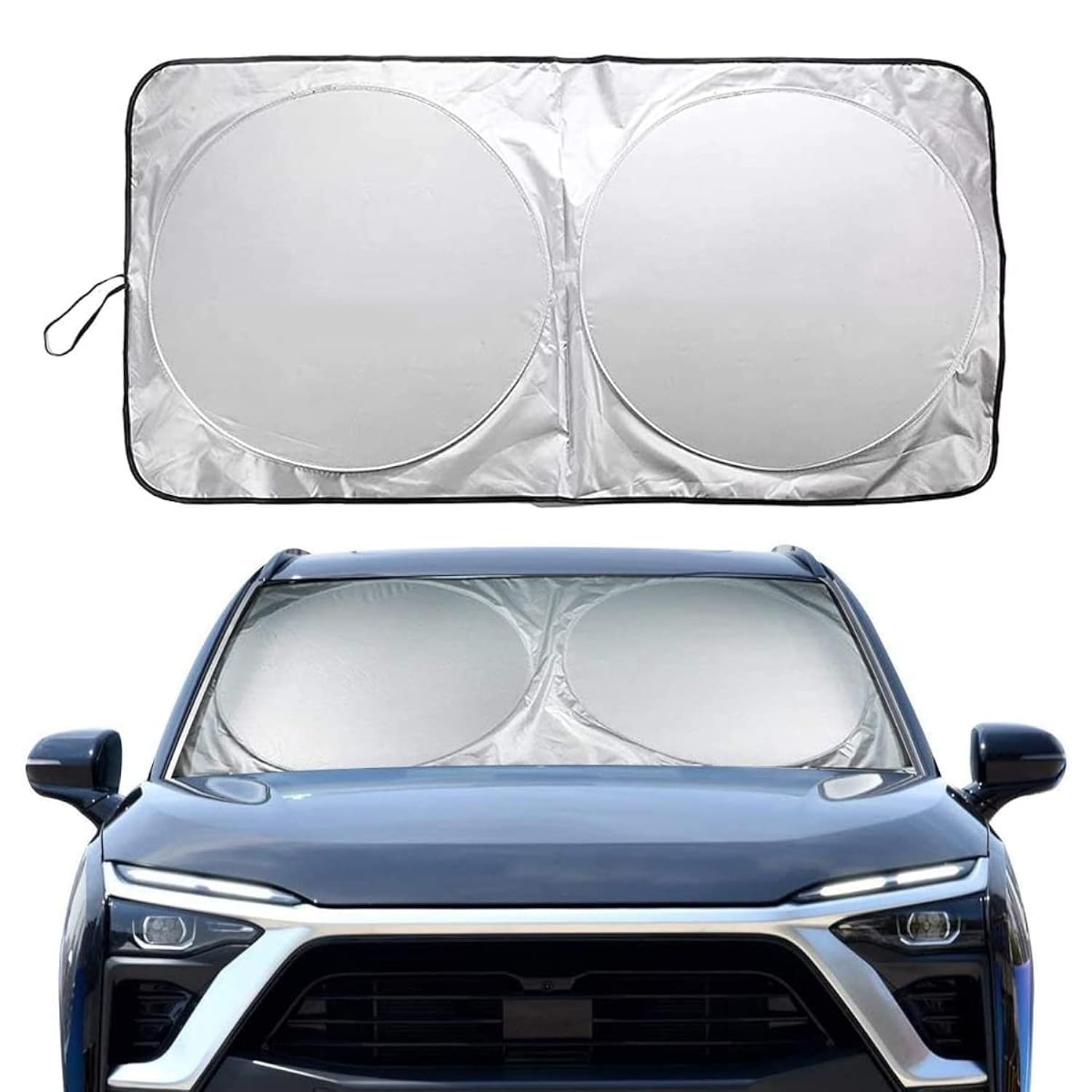 Showay NALANDA Car Windshield Sun Shade with Storage Pouch Foldable Sunshade 160 x 88.5 cm, Black&Silver