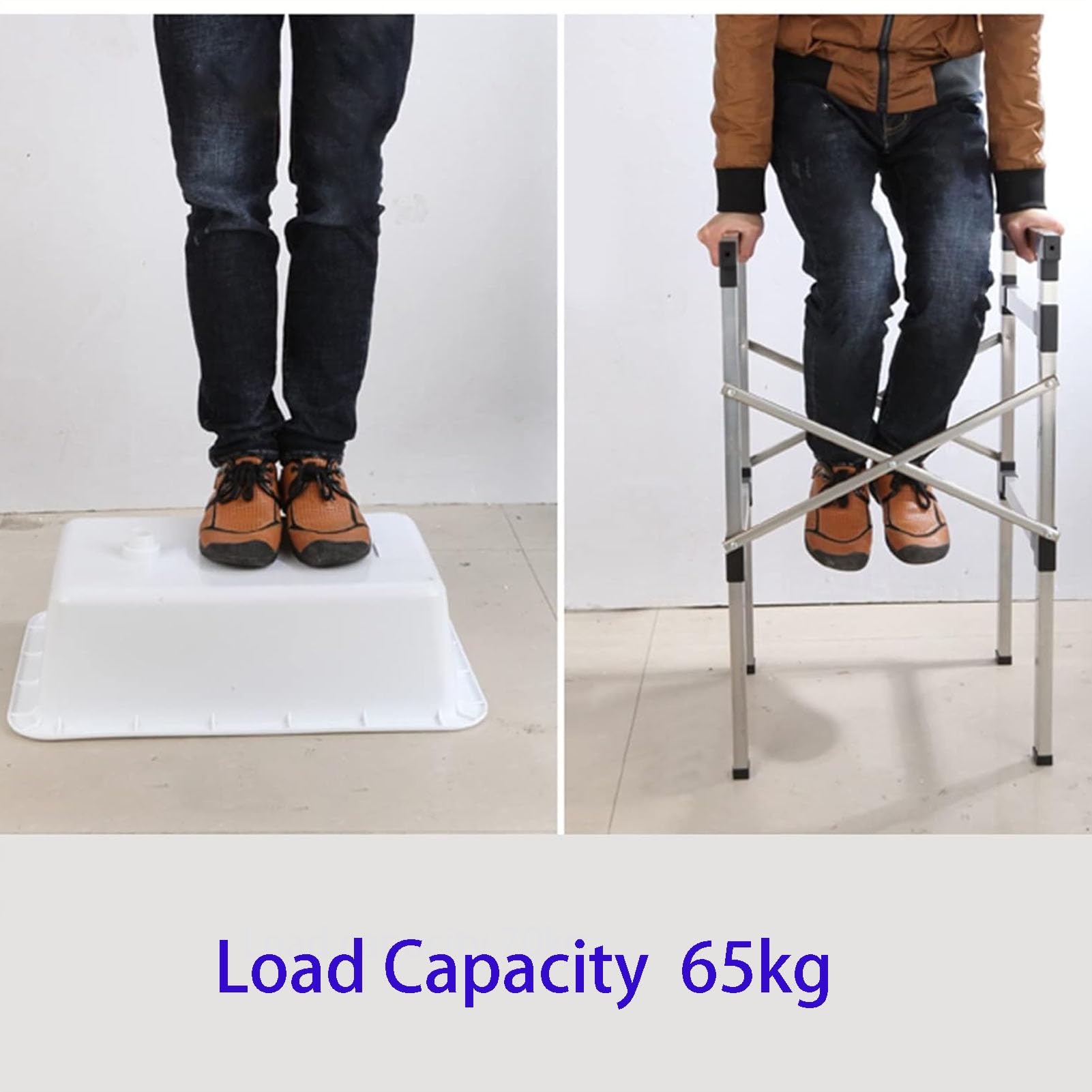 Fregadero de Exterior con Soporte Plegable de Acero Inoxidable, Fregadero Individual de plástico Blanco Independiente para Camping y jardín (50,5 x 34,5 x 75 cm)
