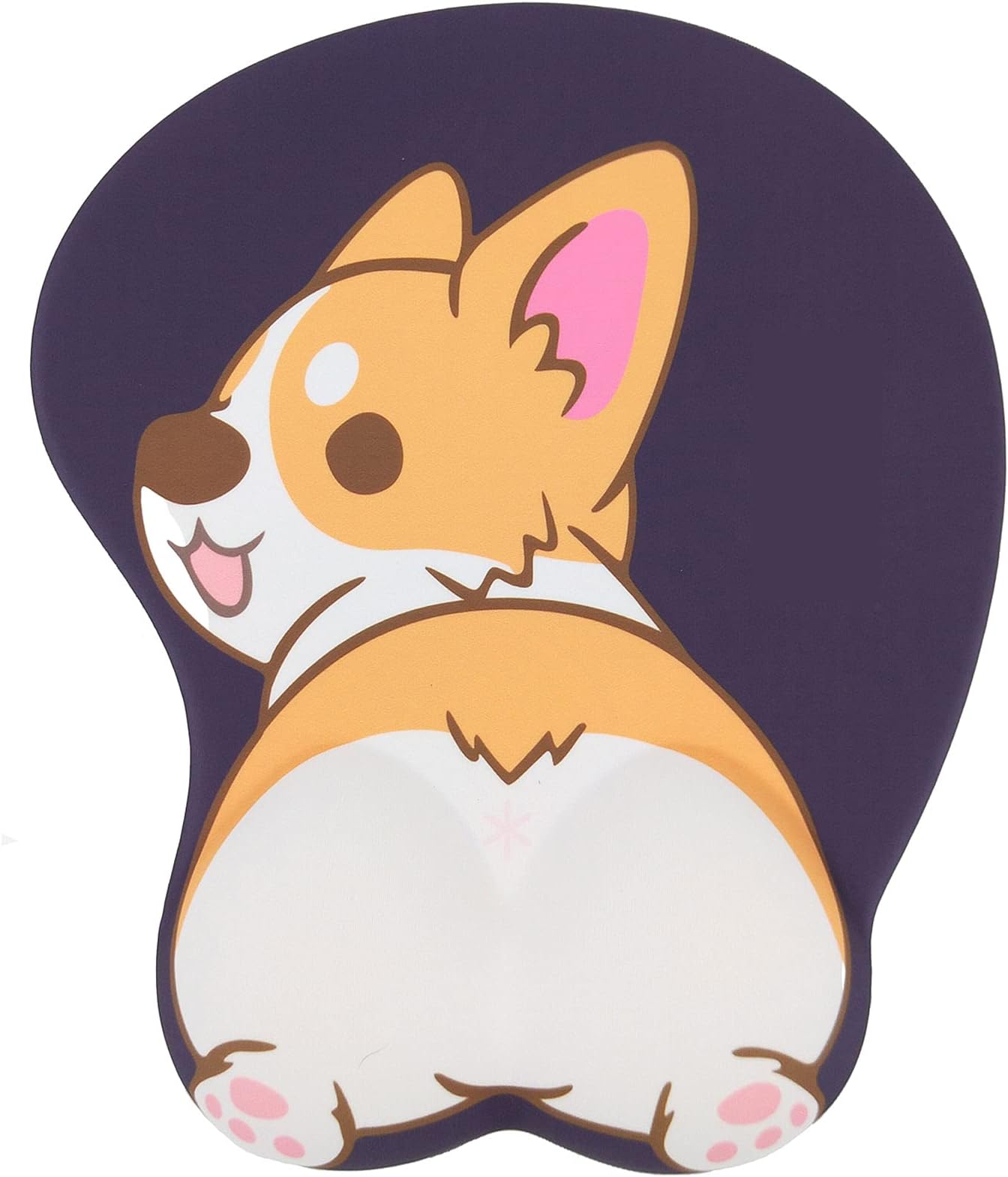 Mouse Pad with Wrist Support 3D Corgi Butt Mousepad Anime Dog Non Slip Silicone Mouse Mat for Desk Laptop (Navy Blue)