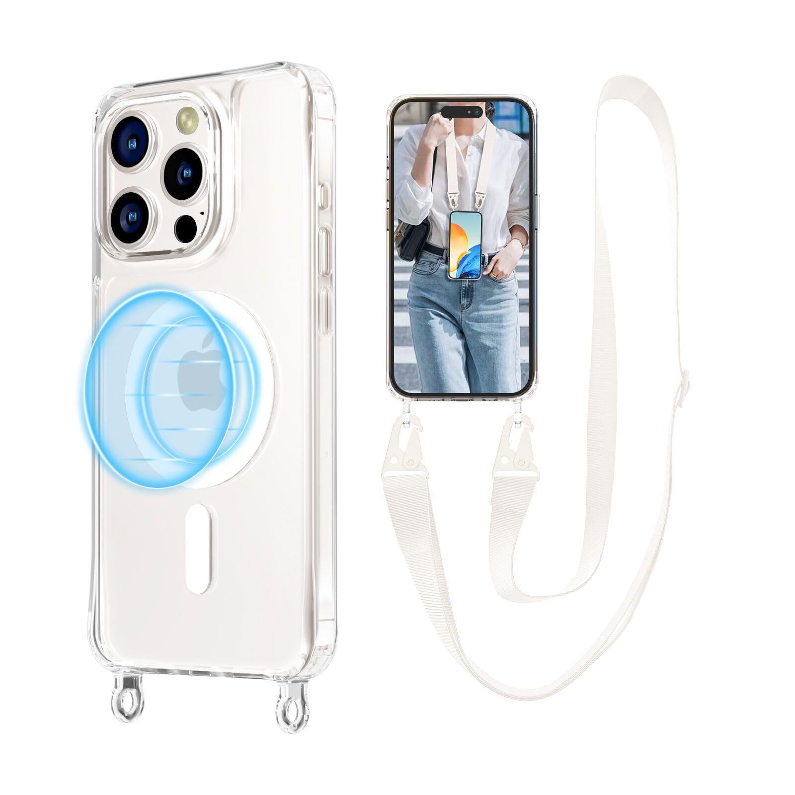 UnnFiko for iPhone 13 Pro Case Compatible with Magsafe Clear, Crossbody Phone Case with Shoulder Strap, Shockproof Protection, Magnetic Phone Case for