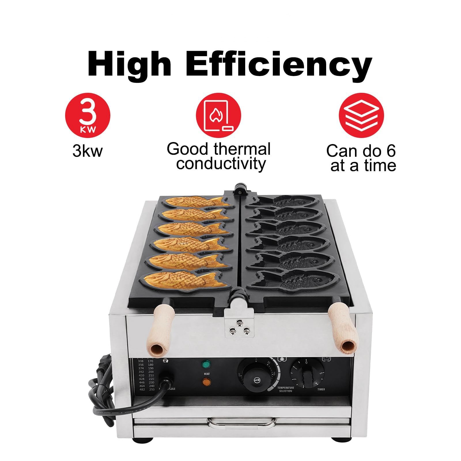 Elektryczna maszyna do robienia gofrów Taiyaki w kształcie ryby, 6 gofrów z powłoką zapobiegającą przywieraniu, gofrownica Taiyaki z rybą, powłoka zapobiegająca przywieraniu