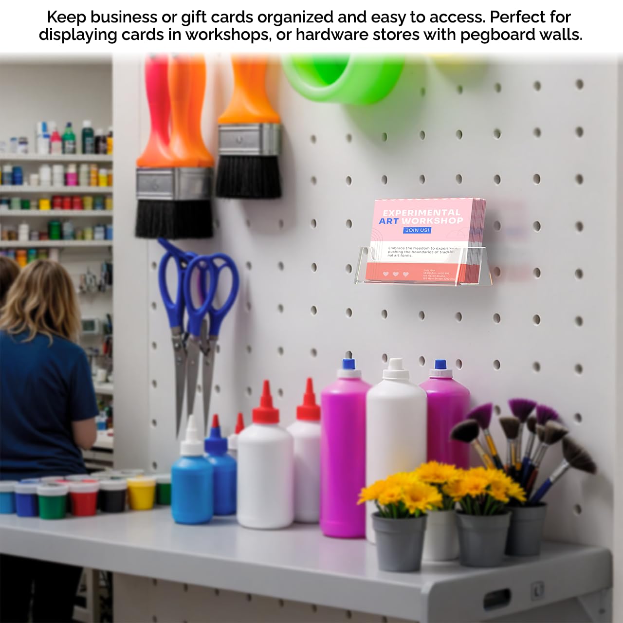 Marketing Holders 6 Pack Pegboard Business Card Holder Clear Acrylic for 3.5" x 2" Gift Cards Rack Space Saving Design Take One Organizer