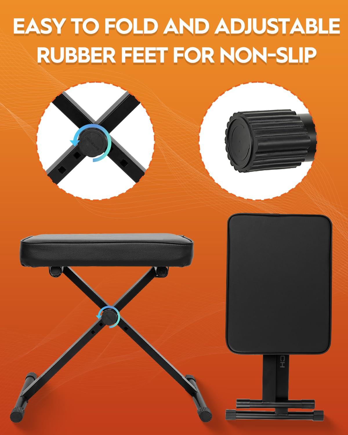 STRICH Support de clavier et banc de piano Z-Style portable et robuste pour piano électrique de 54 à 88 touches et banc de piano réglable X-Style, chaise, noir, SKT-02S & SPB-M10