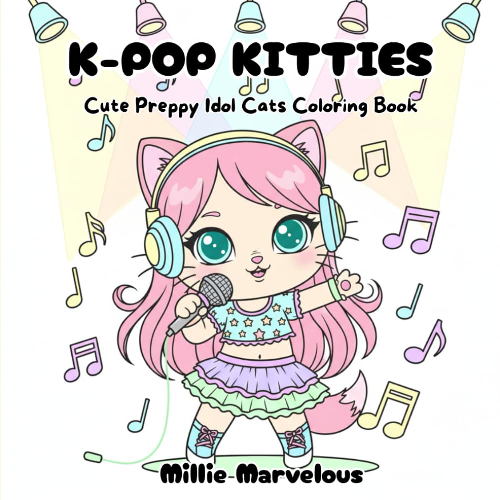 K-POP Kitties Cute Preppy Idol Cats Coloring Book: Bold and Easy Illustrations for Kids and Teens Who Love KPop Featuring Music Themed Girly Aesthetic