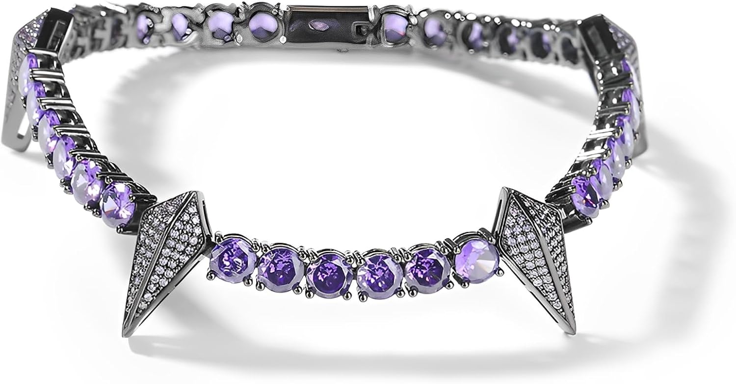 Dragon Fang Tennis Bracelet,Unisex,Hand-Forged and Inlaid,Rap Aesthetic Jewelry Street Style Accessories Gifts for Family and Friends,Purple 7inch/18cm