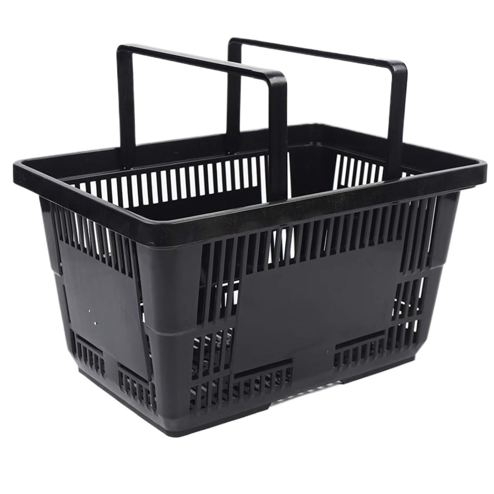 Cesta de la compra apilable de plástico de 28 L con asas de transporte plegables para mercado, tienda de comestibles, tienda minorista, picnic