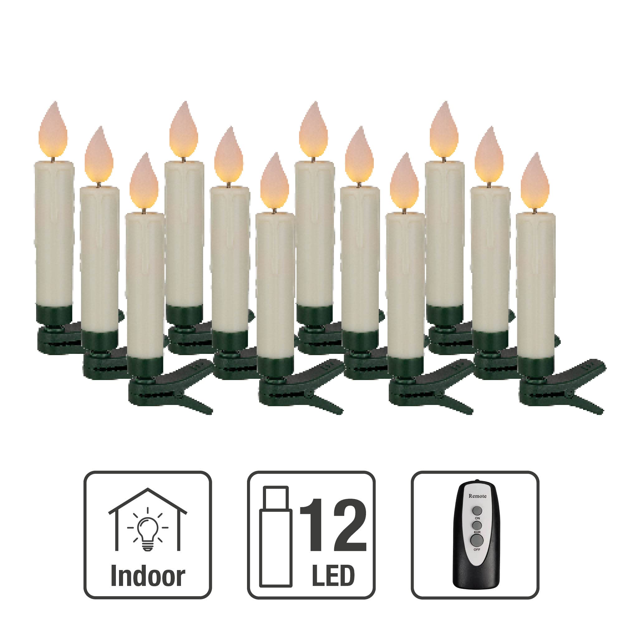 hellum LED Weihnachtsbaumkerzen kabellos, 12x warmweiß LED Kerzen mit Fernbedienung + Timer, batteriebetriebene 10x1,5cm Christbaumkerzen ohne Kabel, dimmbar mit Flackermodus, Wachstropfen 524796