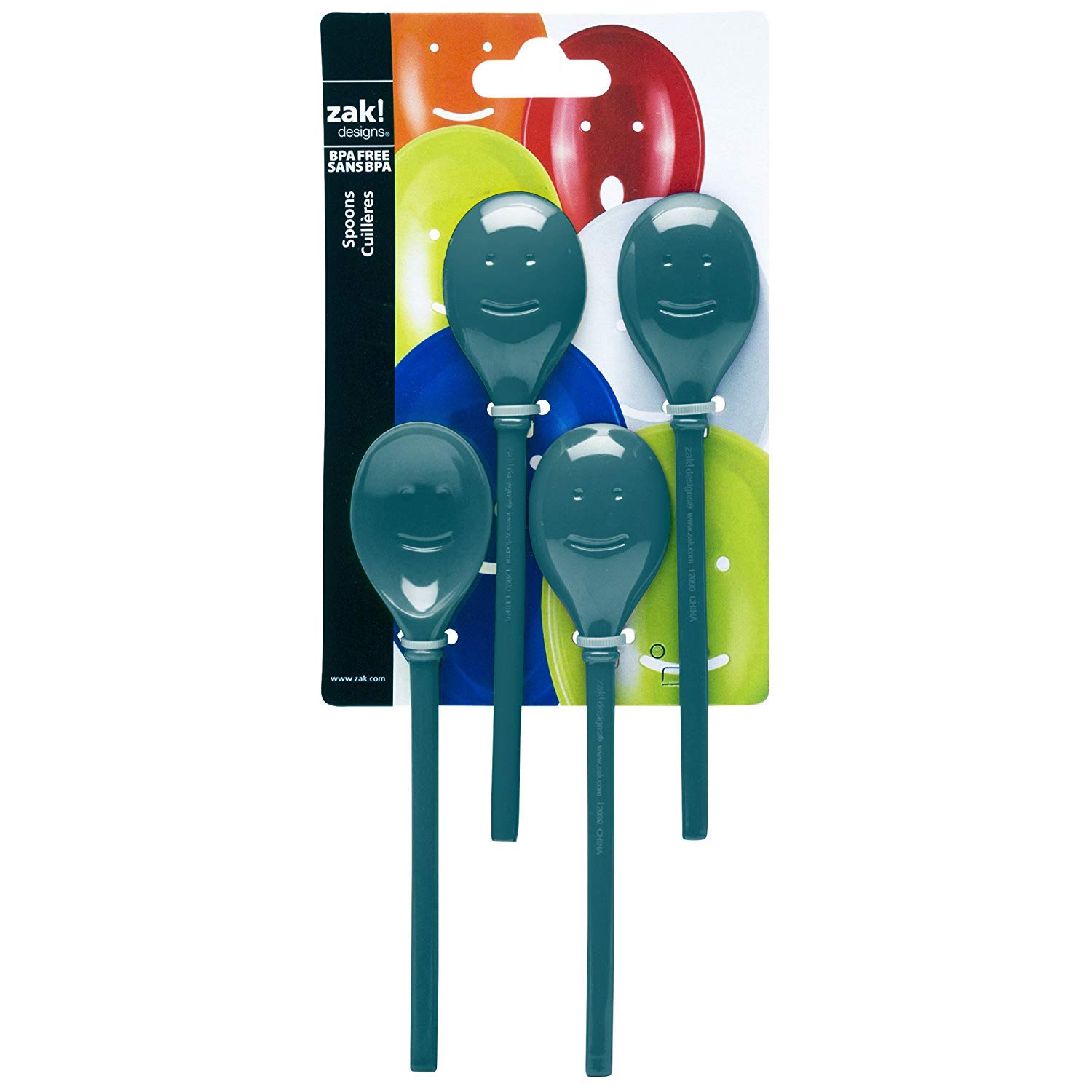 Zak Designs 22698580 Happy Set Slotted Spoons, 4Piece, Peacock