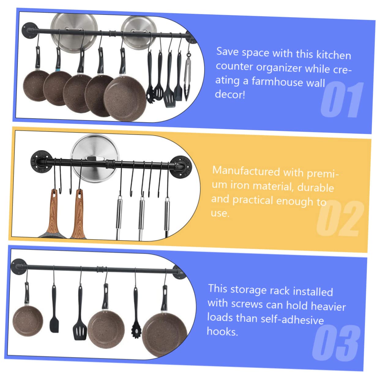Rejilla Para Tapas De Ollas De Hierro Riel De Pared Para Ollas Organizador De y Sartenes Estante De Almacenamiento Para Cocina Colgar Utensilios Pared
