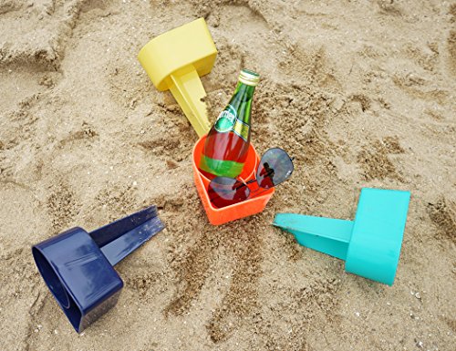 Home Queen Beach Cup Holder with Pocket, Multifunctional Sand Cup Holder for Beverage Phone, Beach Accessory Drink Sand Coaster, Set of 4 (Navy, Teal, Yellow and Orange) - Image 7