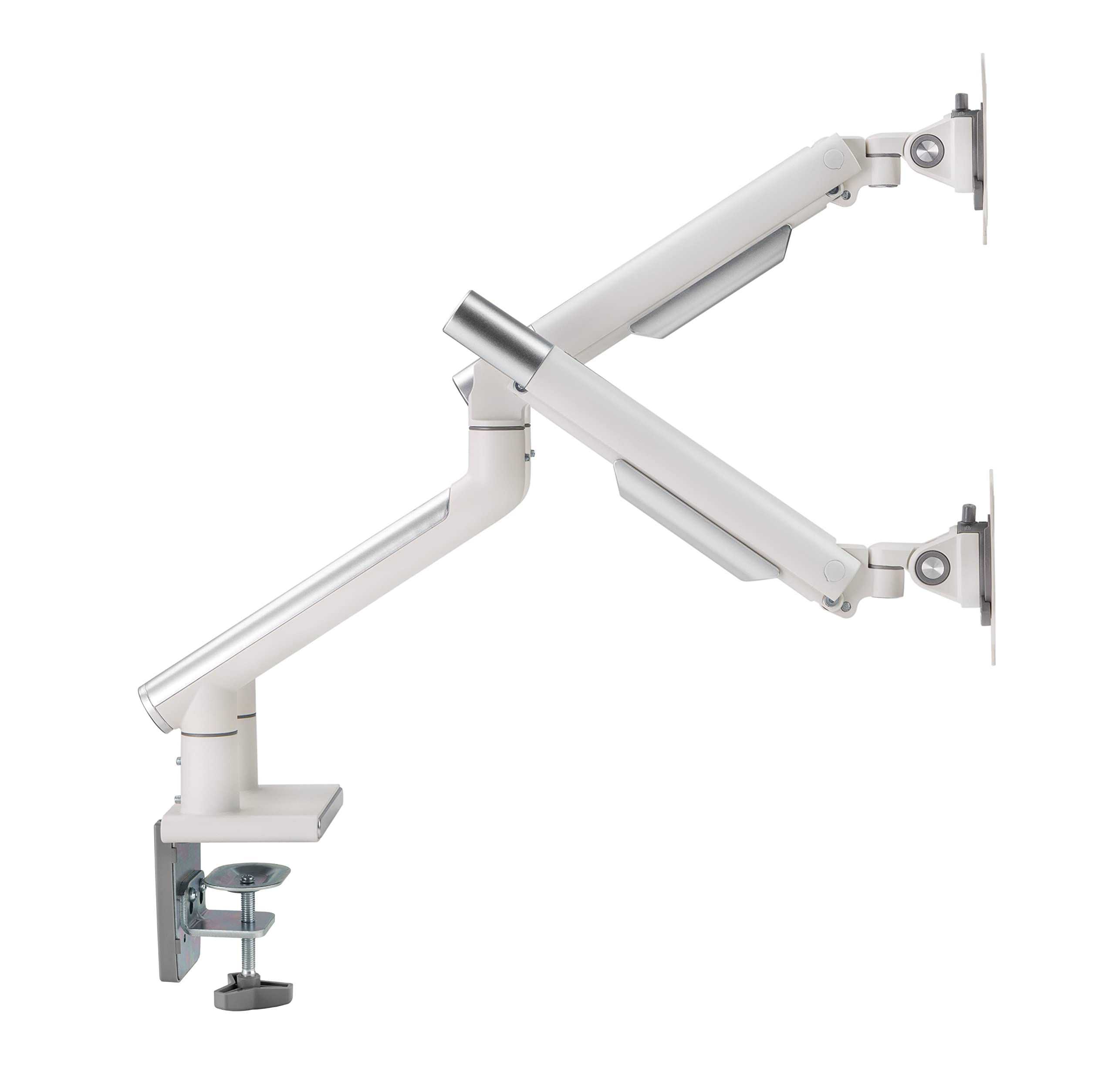 POUT E12 - Supporto per doppio monitor da scrivania, regolabile con movimento completo, inclinazione, rotazione, capacità 1,8-9,1 kg, 75 x 75 mm, 100 x 100 mm, display VESA da 17"-32" ciascuno, si