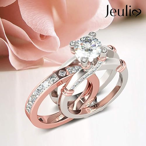 Vista 4 de Jeulia - Anillo de plata de ley con circonitas intercambiables para mujer, para boda, compromiso, aniversario