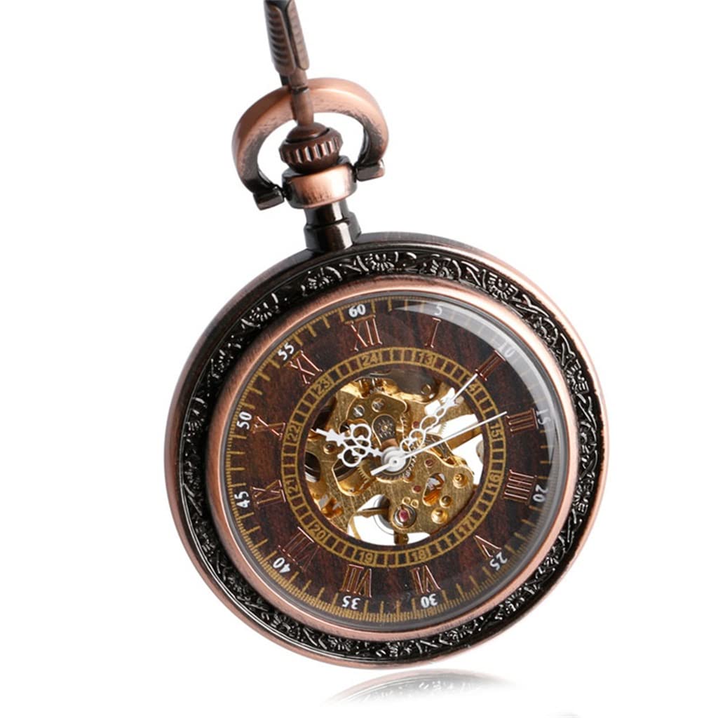 Steampunk Antyczny miedziany grawerowany mechaniczny zegarek kieszonkowy dla mężczyzn i kobiet z zegarkiem łańcuszkowym (kolor: A, rozmiar: 5,0 cm) (A 5,0 cm)
