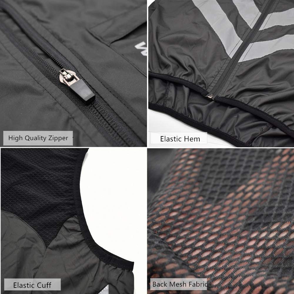 LINGKY Gilet Da Ciclismo Da Uomo, Leggera Traspirante Senza Maniche Cappotto Biciclette Gilet Antivento, Zip Integrale Giacca Da Corsa/MTB Riflettente Leggera