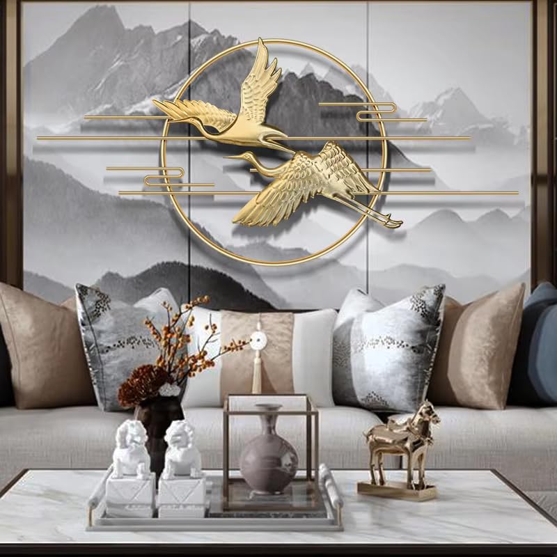 Image of ZOVE Golden Flying Bird Wall Art with Metal Circle Frame, Modern Living Room Decor, Decor for Living Room, Bedroom, Restaurant,Hotel (Golden, 48 x22 inch)