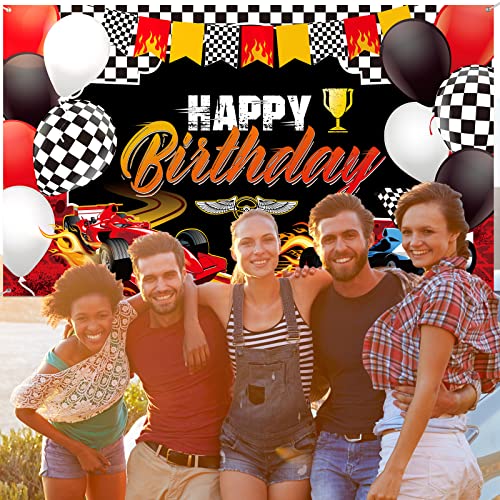 Car Racing Happy Birthday Backdrop Car Themed Birthday Party Decorations Racing Party Photo Background Racing Theme Party Supplies For Birthday Party Photography Decor, 72.8 X 43.3 Inches #TOP5