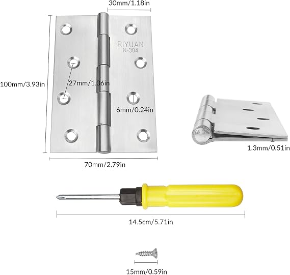 YSDMY 4 Pcs Timber Door Hinges(4Inch),100mm Stainless Steel Garage Goor Hinges, Fold Butt Hinges with Screws and Screwdriver, Perfect Furniture Hardware Accessories for Wood Doors(Thickness 1.3 MM)