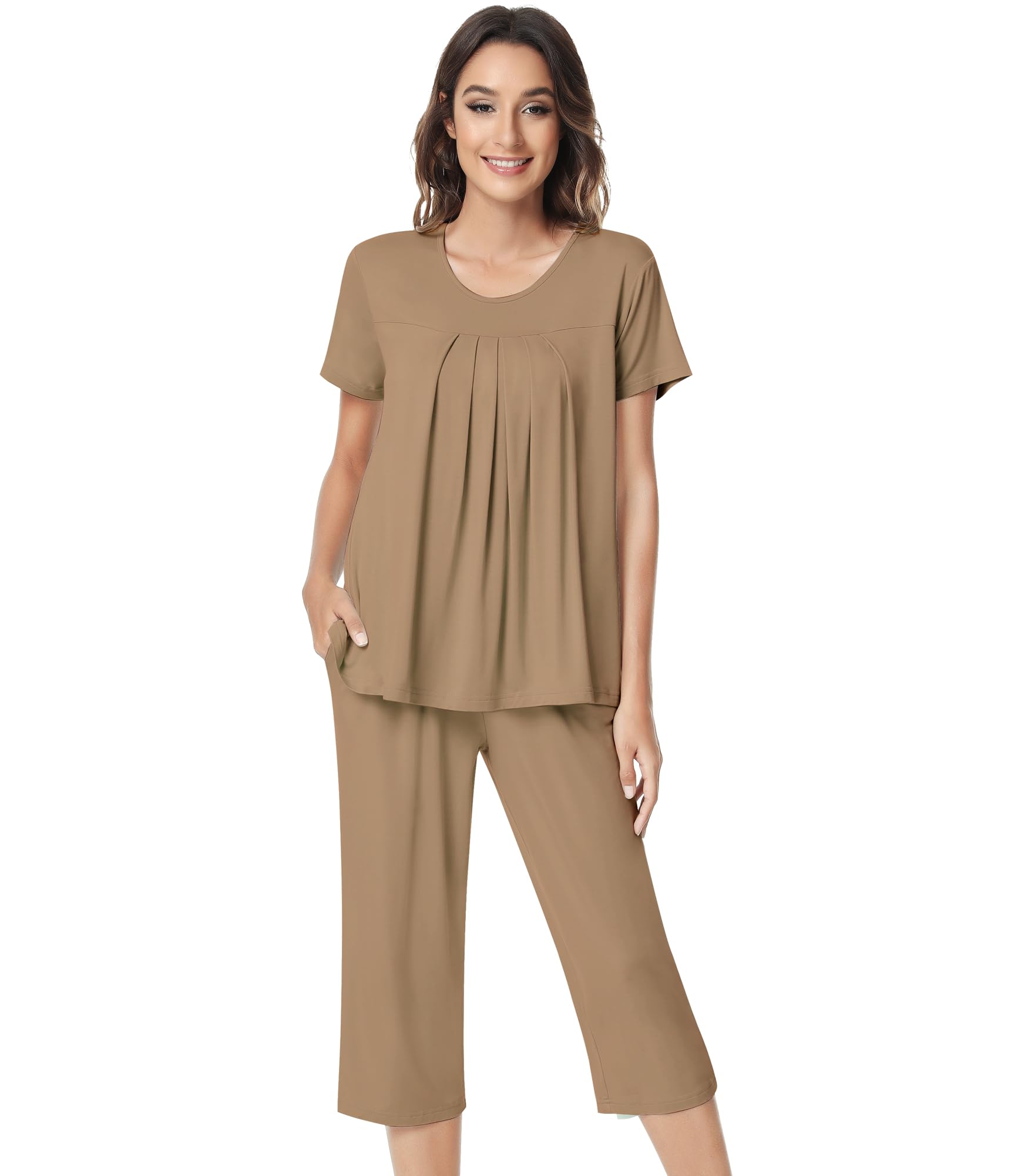 NACHILA Womens Pajamas Bamboo Viscose Pajama Set Capri Tagless Sleepwear