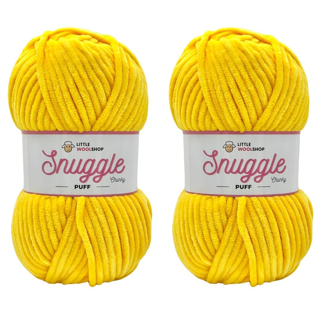 LittleWoolShop Snuggle Puff Chunky Chenille Yarn 100g - 100% Supersoft Polyester (Juicy Pineapple 5987, Pack of 2)