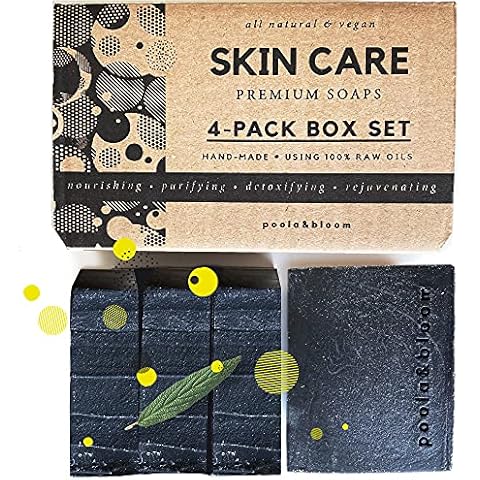 Seife Fest Seife Stück Schwarze Seife Festes Duschgel Duschseife Männer & Frauen Aktivkohle 4er Set Cover