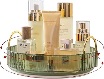 Zollyss 360° Rotating Makeup Organizer, Bathroom Make Up Spinning Holder Rack, Cosmetics Storage Vanity Shelf Countertop, Fits Cosmetics, Perfume, Skincare, Lipsticks (Vintage Green, 1 Tier) - image, photos