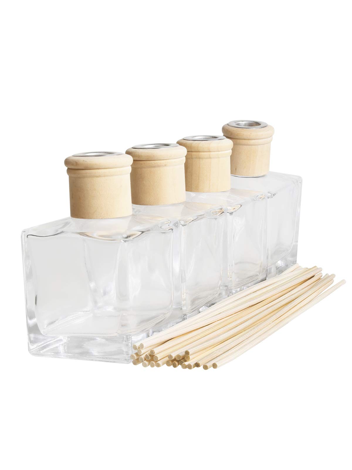 Crazy huayi Fragrance Glass Diffuser Bottles Diffuser Jars with caps and Rattan Stick Set of 4 pcs 200ml Fragrance Accessories use for DIY Replacement Reed Diffuser Sets (4pcs per Set)