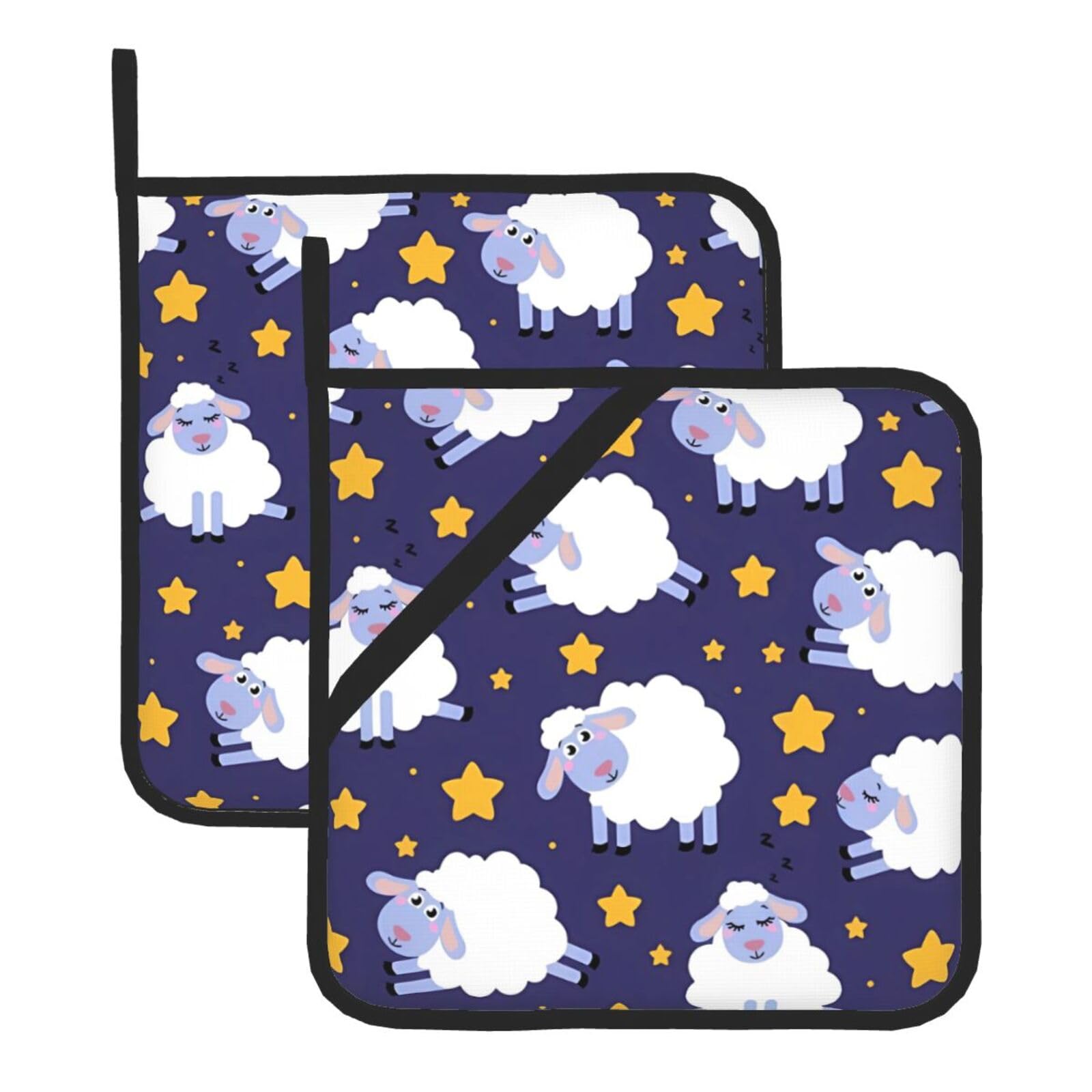 YYHHAOFA Sheep Prints Square Hot Pads - Durable Kitchen Covers for Heat Resistance, Waterproof Protection & Easy Cleaning - 2-Pack with Hanging Loops
