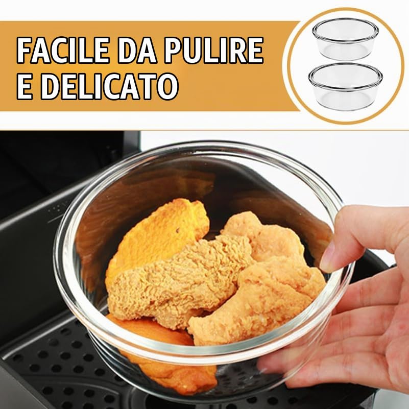 2 pezzi Ciotole in Vetro Temperato Resistenti al Calore per Friggitrice ad Aria Forno e Preparazione Cucina Design Moderno per Insalate Cottura e Porzioni Controllate