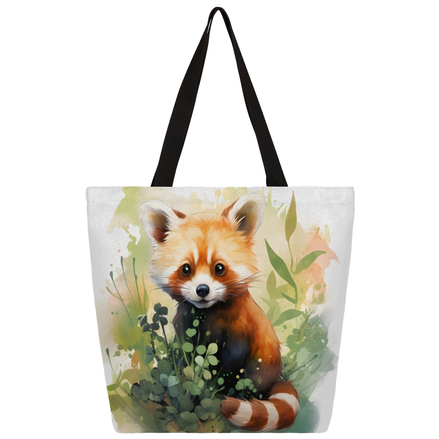 Mularoka Watercolour Raccoon Large Capacity Canvas Tote Bag Stylish Handheld Shoulder Bag Reusable Shopping Bag for Work Travel Beach Trips Shopping