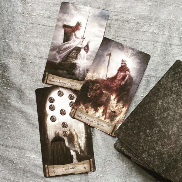 Image of Play New Heaven & Earth Tarot Cards in A Tin A 78-Card Game Deck Gilded Black (Limited Edition) 400 GSM Green Core Cardstock for Beginners (Design 10)