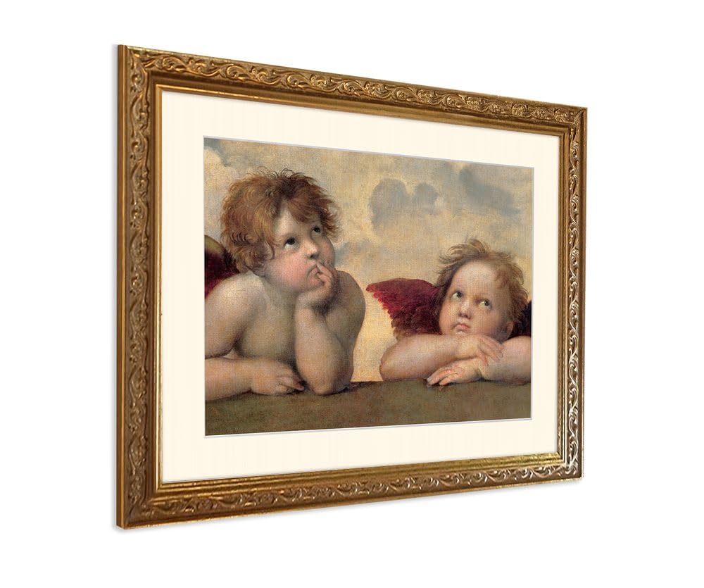 artissimo Bild Raffaello Sixtinische Madonna Engel Angeli gerahmt 63x53 cm Querformat – Gemälde Kunstdruck mit Echtholzrahmen & Passepartout AG4676