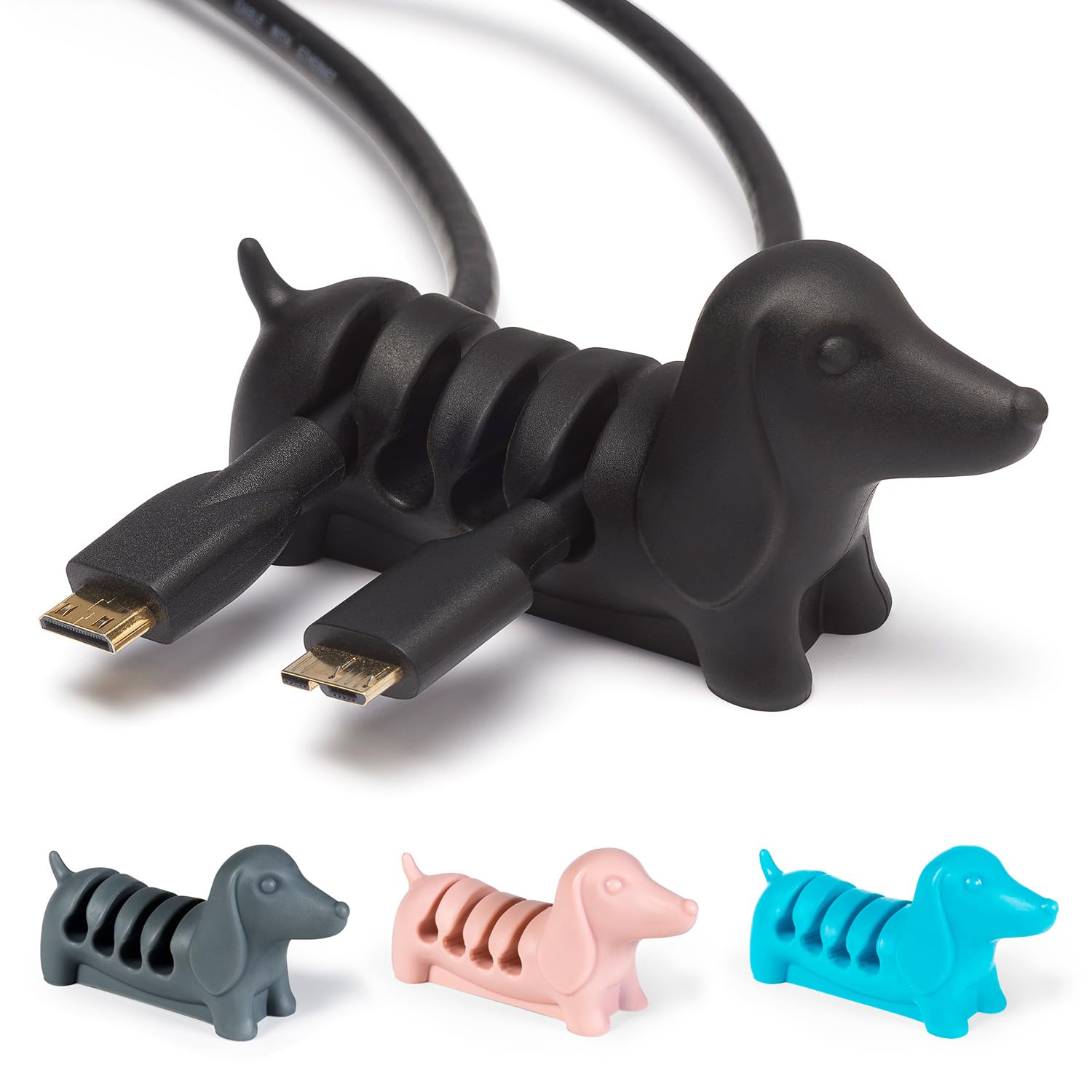 Gifts for Readers & Writers Cord Organizer, Office Desk Organizing & Cable Management Accessory, Kord Keeper Dog, Weighted Wire Holder to Organize Phone & Device Charger Cords, Black