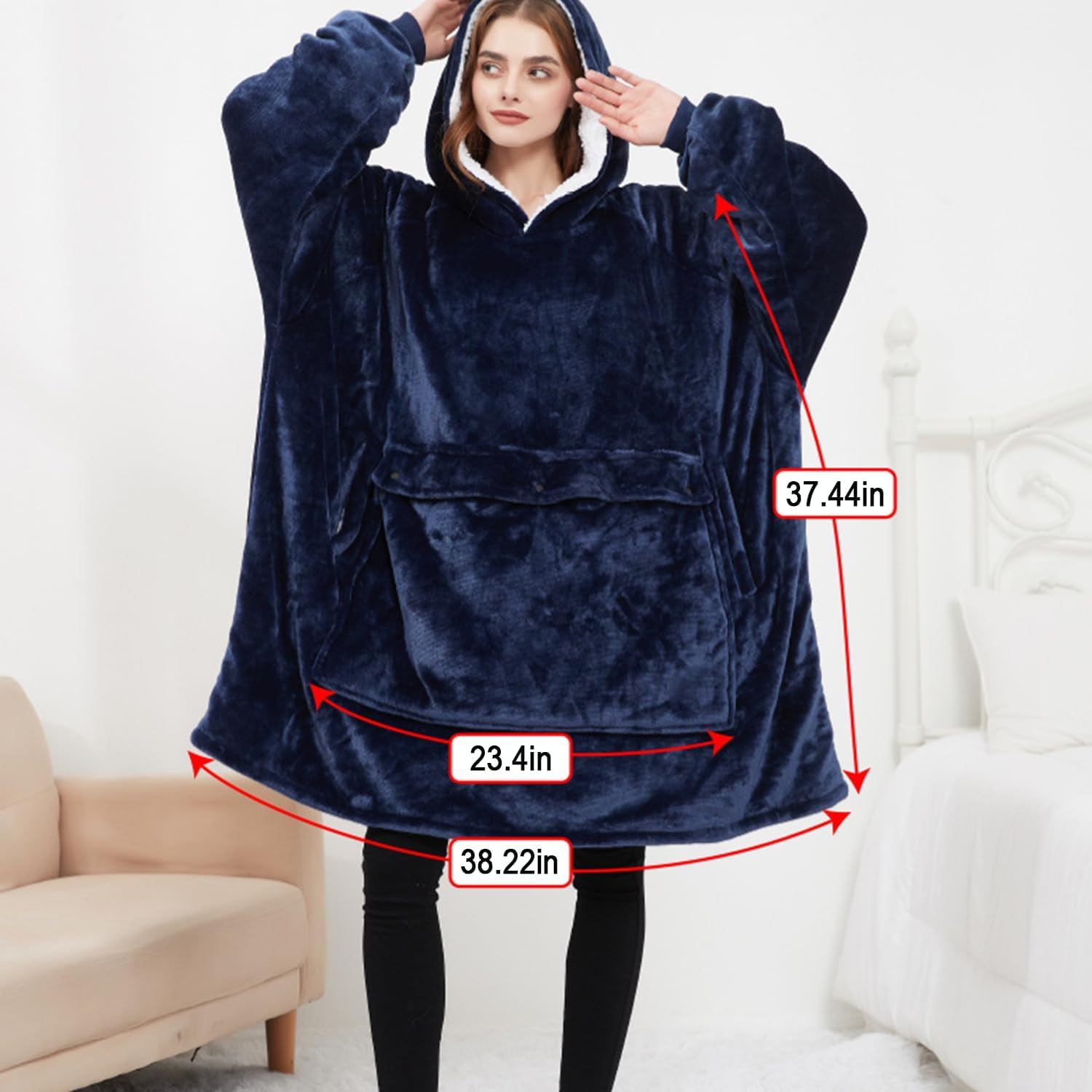 Generico Felpa con Cappuccio Riscaldata Marsupio for Cani, Coperta Riscaldata Indossabile con Cappuccio for Gatti Donne E Uomini, Pullover Oversize Maniche Lunghe