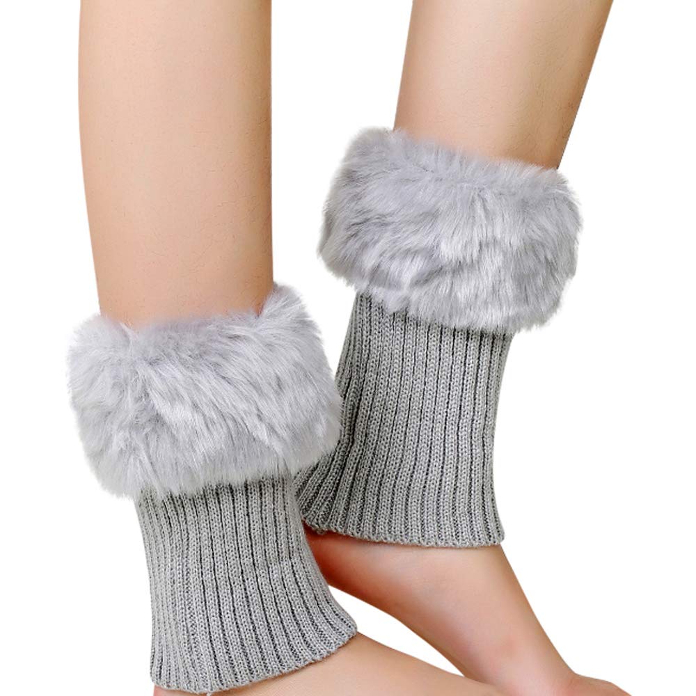 Lontg Women's Light Grey Girls Warm Boot Cuffs Short Crochet Boot Cover Soft And Comfortable Boot Socks Cuff Toppers Snow Socks Faux Fur Knitted Short Twist Leg Warmers Boot Cuff Toppers